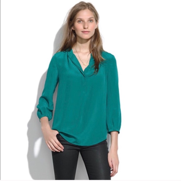 Madewell Tops - | MADEWELL | SILK POET BLOUSE emerald green M